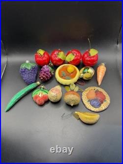 15 Pc Vintage Fruit Vegetable Christmas Ornaments Lot Kurt Adler Glass