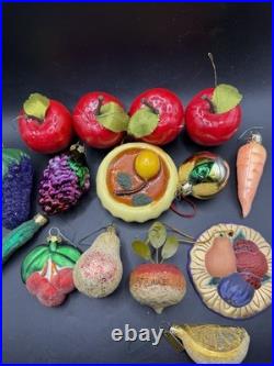 15 Pc Vintage Fruit Vegetable Christmas Ornaments Lot Kurt Adler Glass