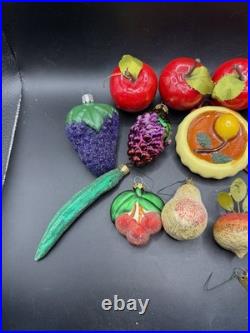 15 Pc Vintage Fruit Vegetable Christmas Ornaments Lot Kurt Adler Glass