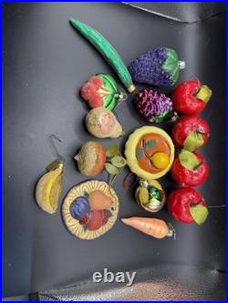 15 Pc Vintage Fruit Vegetable Christmas Ornaments Lot Kurt Adler Glass