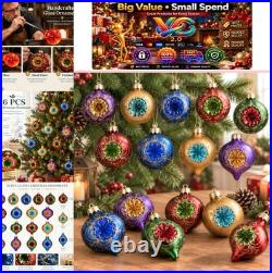 16 Pcs Vintage Glass Christmas Ornaments Retro Reflector Baubles Assorted
