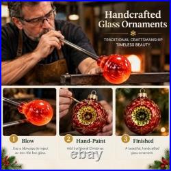 16 Pcs Vintage Glass Christmas Ornaments Retro Reflector Baubles Assorted