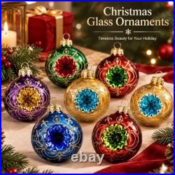16 Pcs Vintage Glass Christmas Ornaments Retro Reflector Baubles Assorted