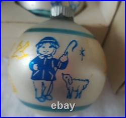 17 Shiny Brite Shepherd Boy WithSheep & Doves Stencil Glass Nursery Rhyme Ornament