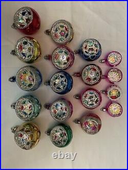 18 Vintage Indent Glass Blown Colorful Glitter Xmas Ornaments includes 4 Minis