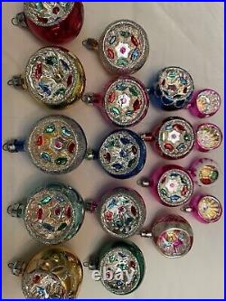 18 Vintage Indent Glass Blown Colorful Glitter Xmas Ornaments includes 4 Minis