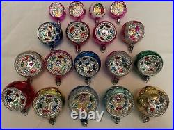 18 Vintage Indent Glass Blown Colorful Glitter Xmas Ornaments includes 4 Minis