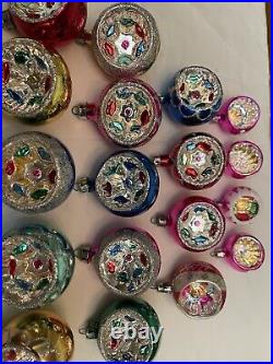 18 Vintage Indent Glass Blown Colorful Glitter Xmas Ornaments includes 4 Minis