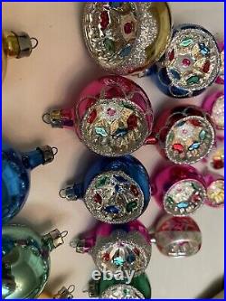 18 Vintage Indent Glass Blown Colorful Glitter Xmas Ornaments includes 4 Minis