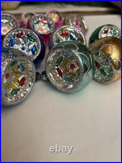 18 Vintage Indent Glass Blown Colorful Glitter Xmas Ornaments includes 4 Minis
