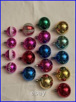 18 Vintage Indent Glass Blown Colorful Glitter Xmas Ornaments includes 4 Minis
