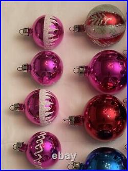 18 Vintage Indent Glass Blown Colorful Glitter Xmas Ornaments includes 4 Minis