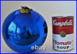 1880-1890 Antique KUGEL 5 Cobalt Blue Glass Round Christmas Ornament Germany