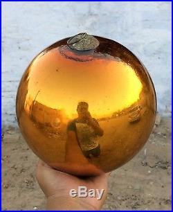 1880 Antique Earliest Scarce Gold Amber 9 Heavy Glass Christmas Kugel, Germany