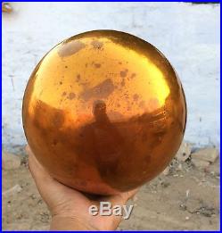 1880 Antique Earliest Scarce Gold Amber 9 Heavy Glass Christmas Kugel, Germany