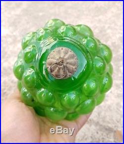 1880's ANTIQUE 5.5 BERRY SHAPE GREEN GLASS CHRISTMAS ORNAMENT/KUGEL, GERMANY