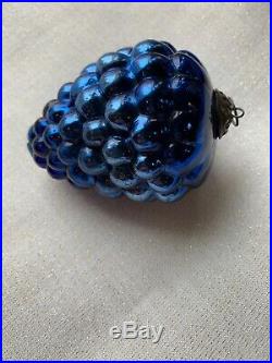 1890's Germany Kugel Cobalt Blue Grape Cluster Christmas Ornament 100% Original