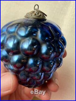 1890's Germany Kugel Cobalt Blue Grape Cluster Christmas Ornament 100% Original