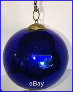 1920s Vintage Early Deep Blue Glass Heavy 4.25 Christmas Kugel Ornament Germany