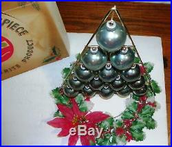 1950's SHINY-BRITE CHRISTMAS TREE CENTERPIECE with BLUE ORNAMENTS & ORIGINAL BOX