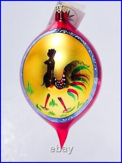 1988 CHRISTOPHER RADKO Royal Rooster Oval Drop Glass Christmas Ornament with TAG