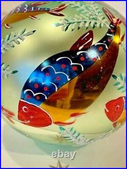 1994 Rare Christopher Radko Deep Sea Green Fish Ball Glass Christmas Ornament