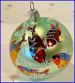 1994 Rare Christopher Radko Deep Sea Green Fish Ball Glass Christmas Ornament