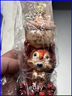 1998 NWT Christopher Radko DISNEY CHIP N DALE Glass Christmas Ornament +Box RARE