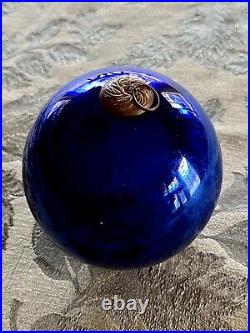19th century German Mercury Glass Kugel Christmas Ornament 5 in Cobalt Blue