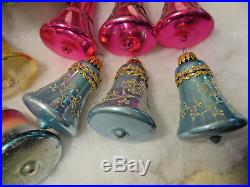 2 Box 12 Vtg Glass Xmas BELL Ornament Pink Blue Mica Shiny Brite Germany glitter