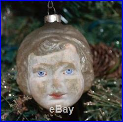 2 Christmas Antique Figural Girl Head Glass Tree Ornament