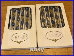 (2) Kurt Adler 6' Blue Gold Christmas Blown Glass Garland Beads Ornament