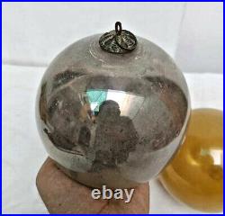 2 Pc Original Vintage Golden & Silver Glass Christmas Kugel / Ornament Germany 3