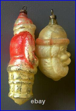 2 SANTA Antique Christmas glass ornaments German with legs and tree & Head