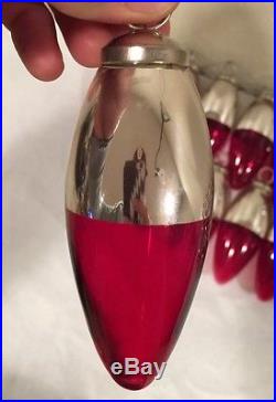 2 Sets of STUNNING VTG Cranberry & Mercury Blown Glass MCM Christmas Ornaments