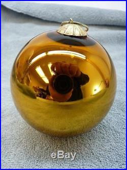 2 Vintage French Kugel Vergo Glass Amber Christmas Ornament with Brass Top 4 o926