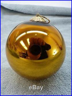 2 Vintage French Kugel Vergo Glass Amber Christmas Ornament with Brass Top 4 o926