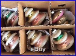 20 Vintage Shiny Brite Christmas Ornaments Bells Double Indent Frosted Stripes