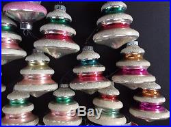 20 Vintage Shiny Brite Christmas Ornaments Bells Double Indent Frosted Stripes