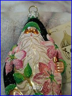 2003 Patricia Breen #2316 Clematis Santa Black Glitter Glass Christmas Ornament