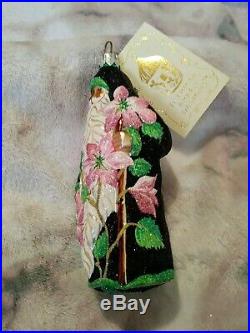 2003 Patricia Breen #2316 Clematis Santa Black Glitter Glass Christmas Ornament