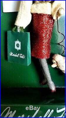 2004 MARSHALL FIELD'S Lady Shopper with Poodle- Glass Christmas Ornament NIB