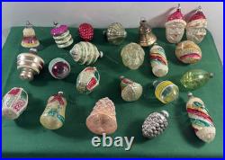 21 Vtg MCM LOT GLASS CHRISTMAS ORNAMENTS GLASS MICA GERMANY UFO