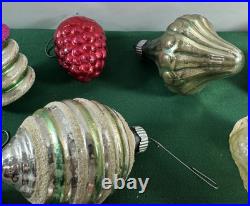 21 Vtg MCM LOT GLASS CHRISTMAS ORNAMENTS GLASS MICA GERMANY UFO