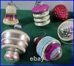 21 Vtg MCM LOT GLASS CHRISTMAS ORNAMENTS GLASS MICA GERMANY UFO