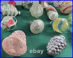 21 Vtg MCM LOT GLASS CHRISTMAS ORNAMENTS GLASS MICA GERMANY UFO