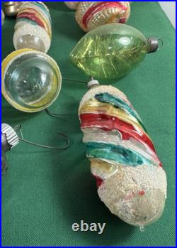 21 Vtg MCM LOT GLASS CHRISTMAS ORNAMENTS GLASS MICA GERMANY UFO