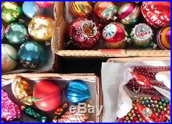 210 Vtg Christmas Tree Ornament Lot Glass Indent Bell Bird Antique Figural Bump