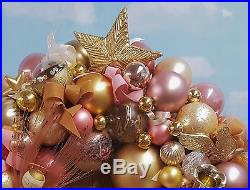 22 Vintage Pink & Gold Glass Christmas Ornament Wreath Spun Glass Angel Holiday
