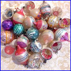 24 Antique Paint Poland German Feather Tree Teardrop Glass Xmas Easter Ornament